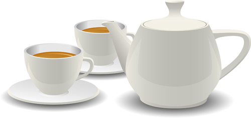 Set of teapot and tea cup vector 04