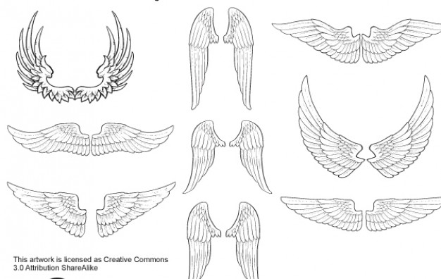 Sketched wings angel vector set