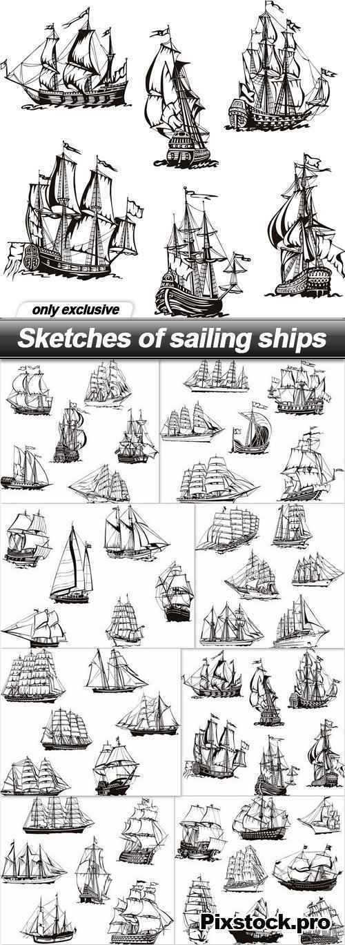 Sketches of sailing ships – 8 EPS