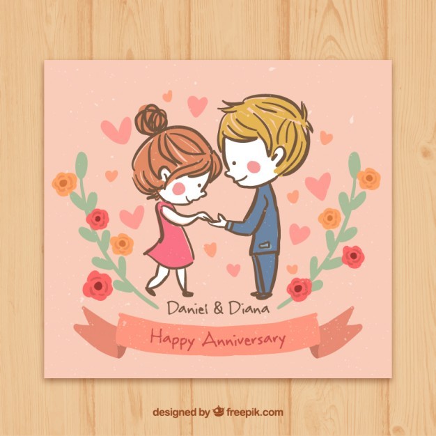 Sketchy couple in love happy anniversary card