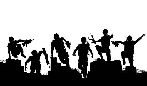 soldiers silhouettes vector set 05