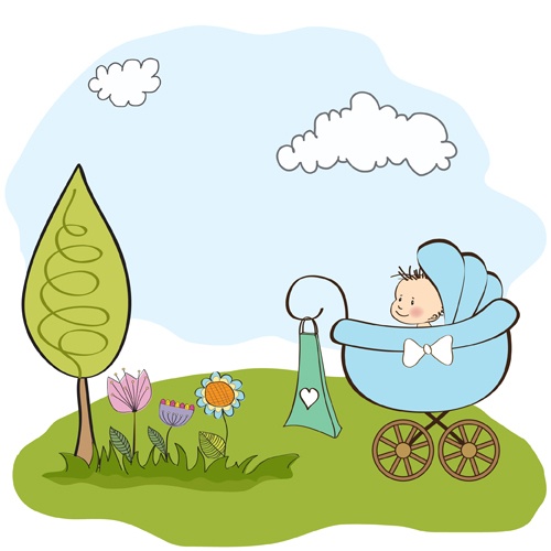 Spring cute Baby cards vector 02