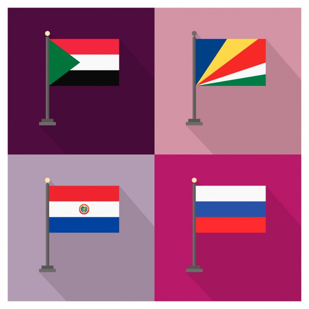 Sudan Seychelles Paraguay and Russia Flags