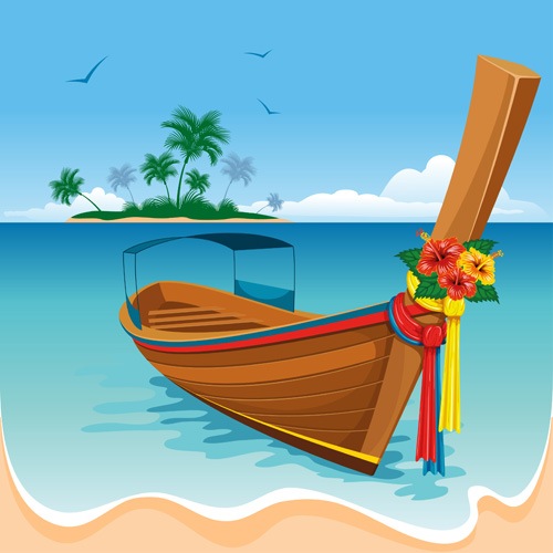 Summer beach scenery vector 02
