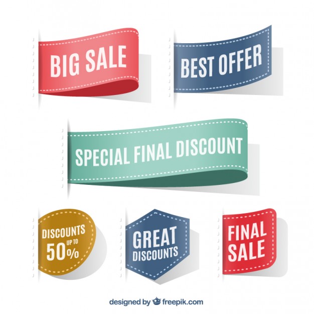 Textile fashion tags in colored style