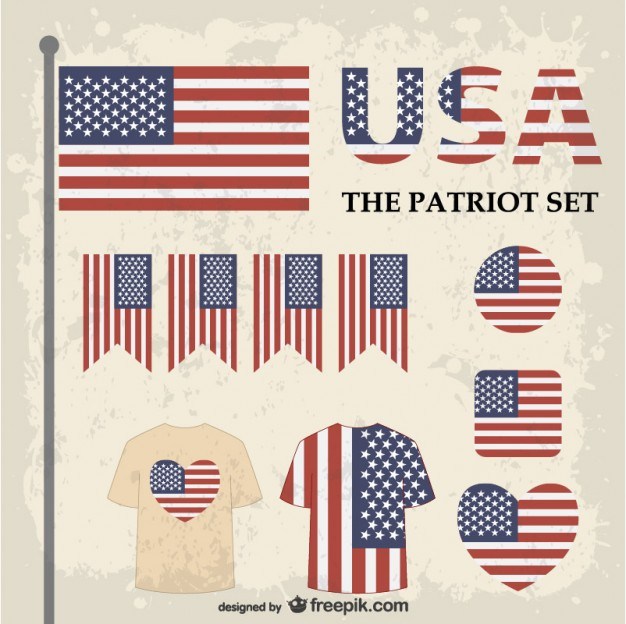 USA flags graphic elements set