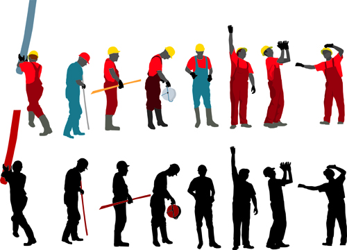 Various Building Workers design elements vector 03