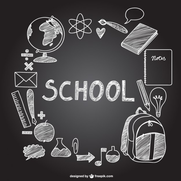 Vector school icons on chalkboard