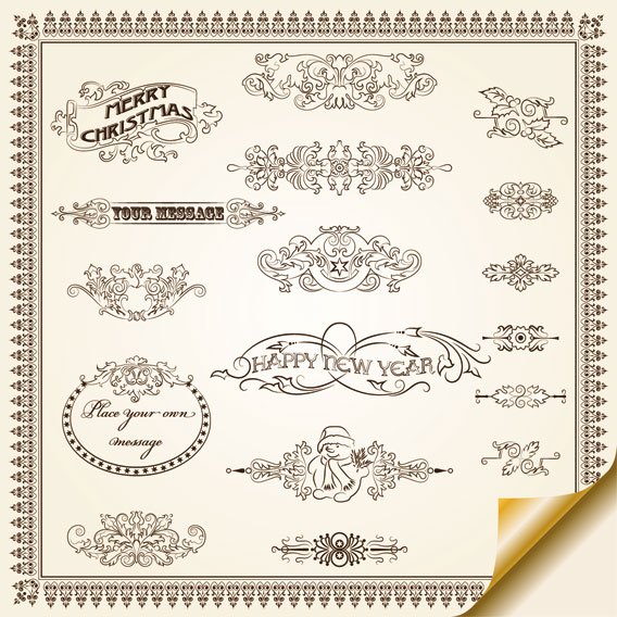 Vintage Decorative pattern Borders elements vector 02
