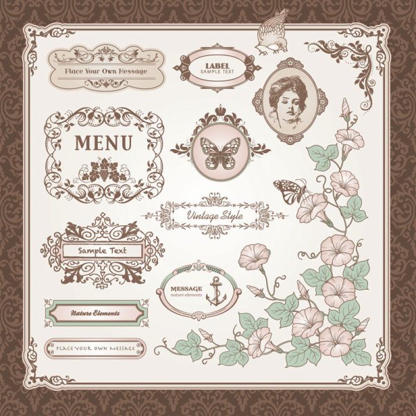 Vintage Pattern labels vector set 01