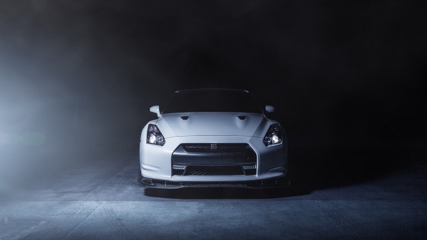 Wallpaper Nissan, Gt-r, R35, White, Front, Smoke HD