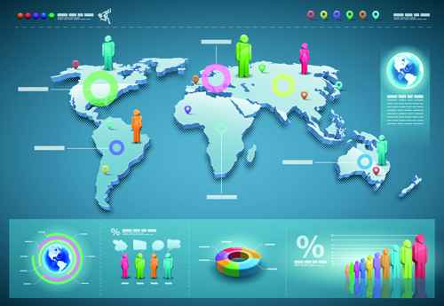 World Map with Infographic vector 02