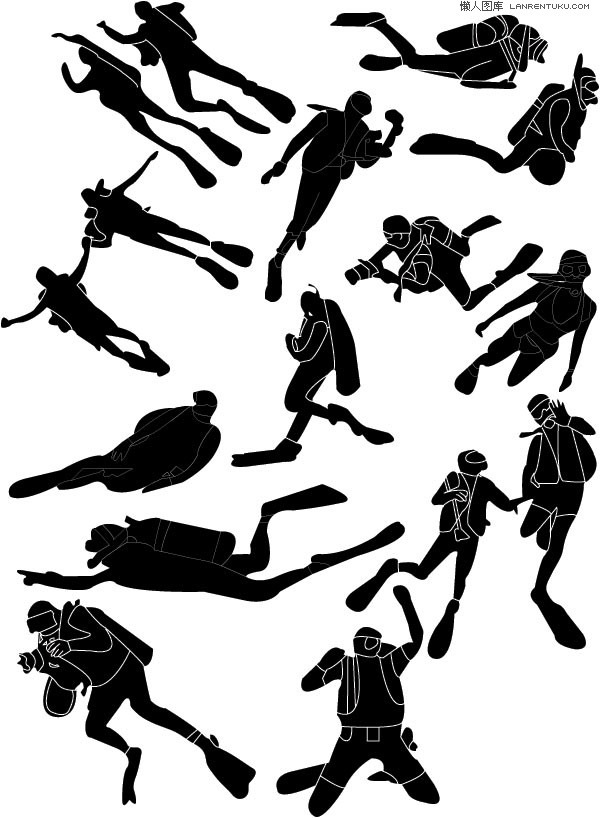 A group of diving sports figures silhouette