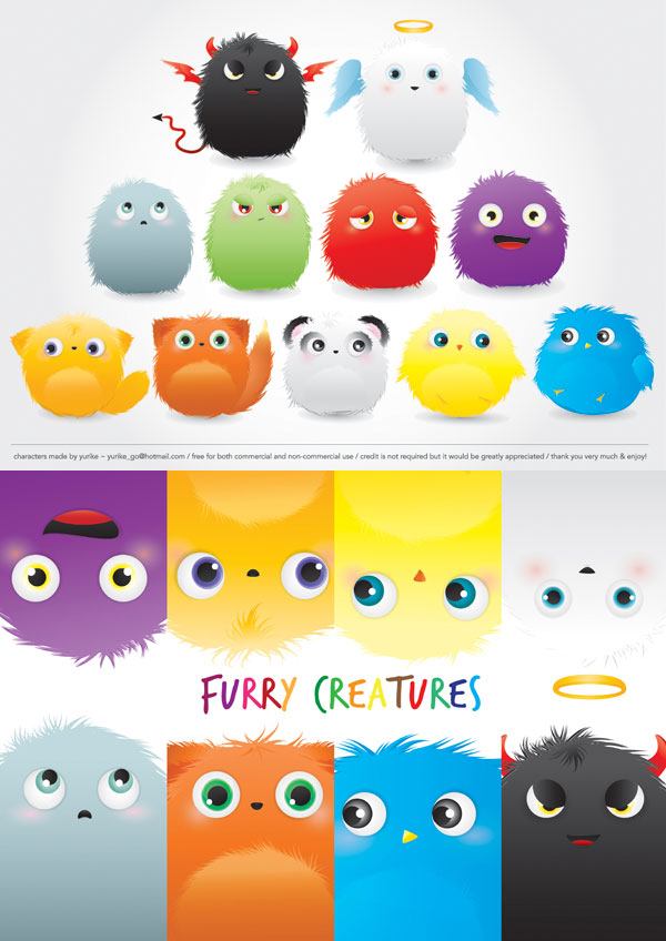 Angel and Devil hairy monster vector material