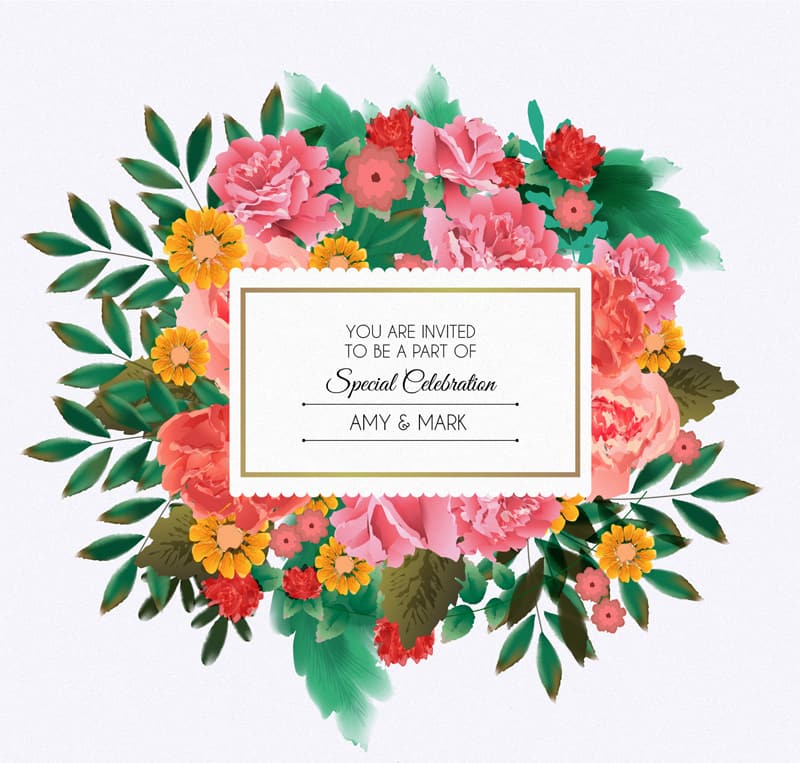 Beautiful floral wedding invitation card