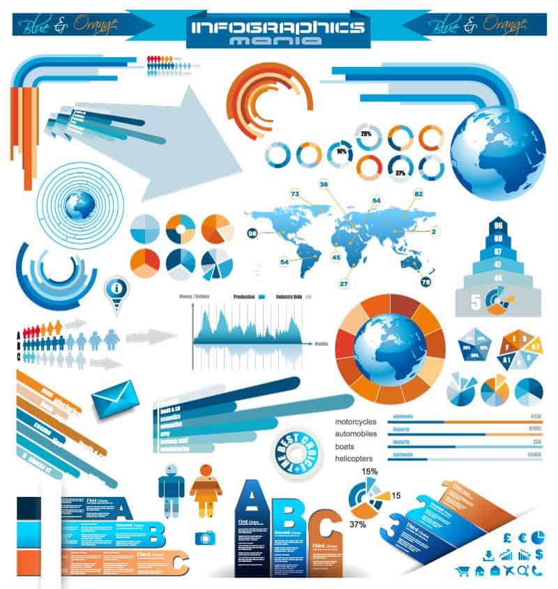 Blue and orange line infographics vector material practical