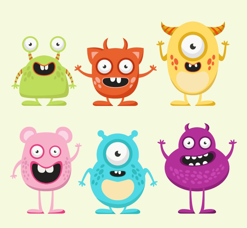 6 cartoon big eyes Vector cartoon monster vector material