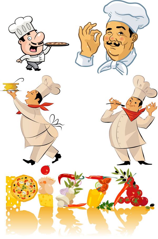 Cartoon chef and food vector material