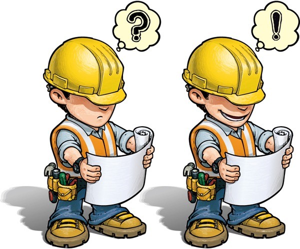 2 cartoon construction workers vector graphics