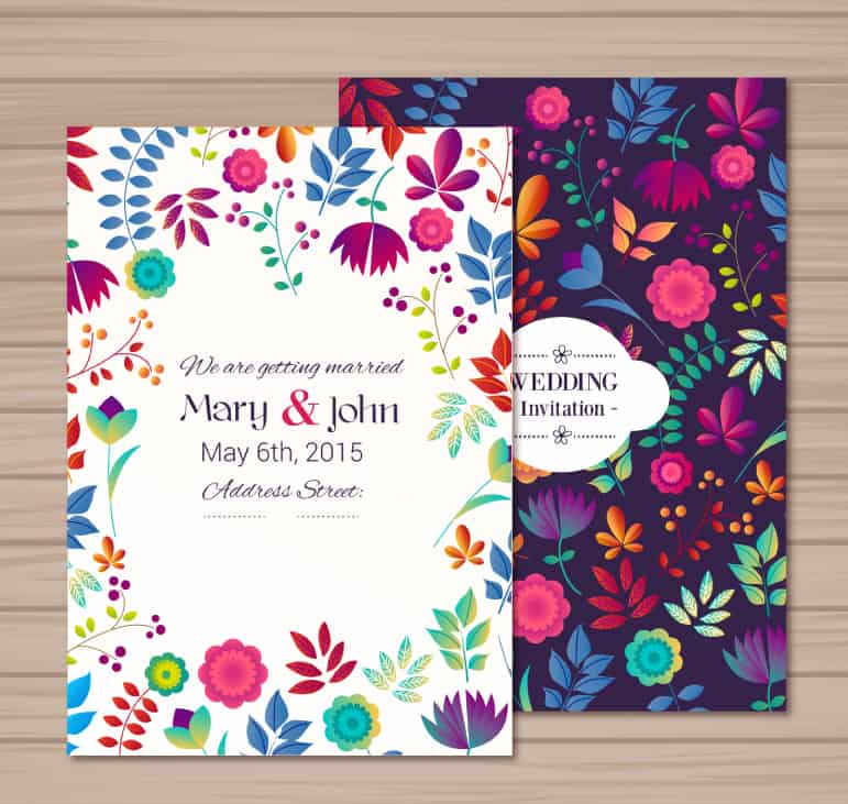 2 cartoon flower design wedding invitations