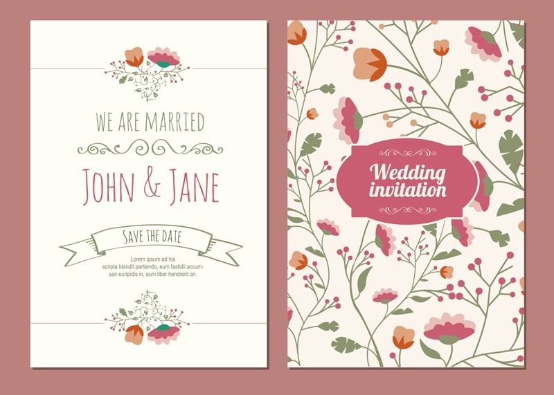Cartoon flowers wedding invitation design