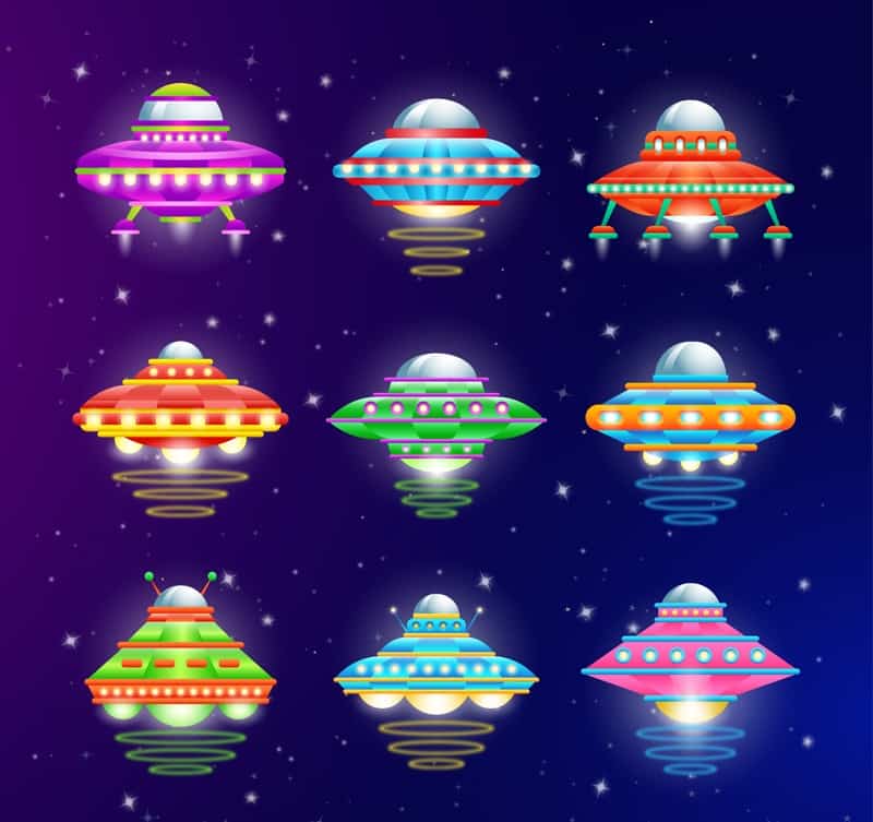 9 Cartoon flying saucer design vector material