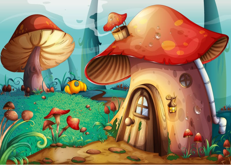 Cartoon Forest mushroom house vector material
