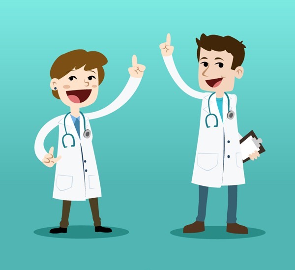 Cartoon male and female doctors design vector graphics