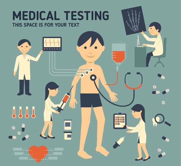 Cartoon medical examination illustration information map vector