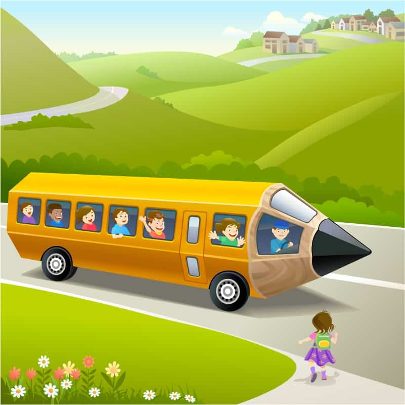 Cartoon pencil school bus Vector cartoon illustration