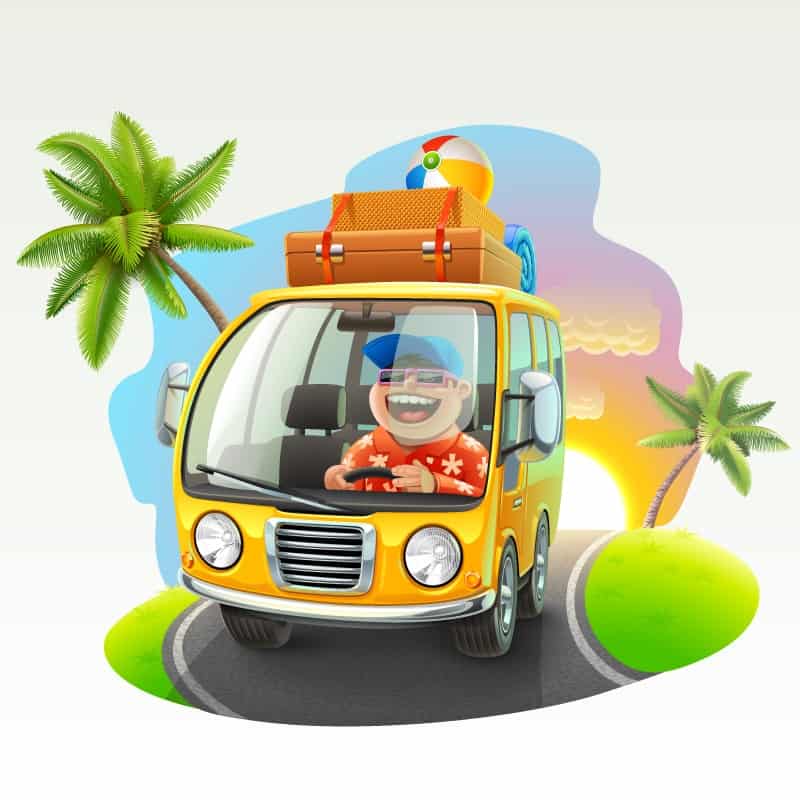 Cartoon tourist bus vector material