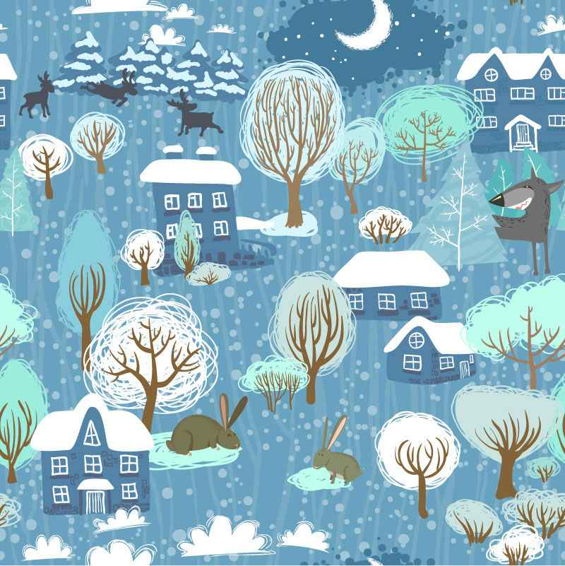 Cartoon vector illustration village Moonlight