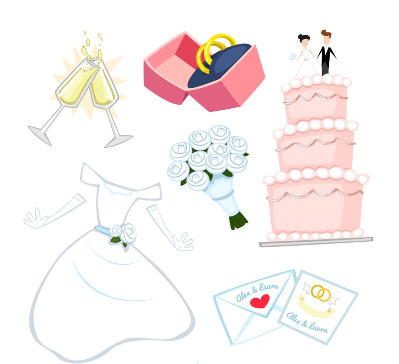 6 cartoon wedding elements vector encyclopedia of life