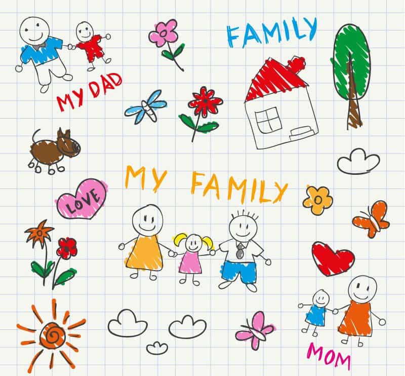 Children painted style vector illustration Family
