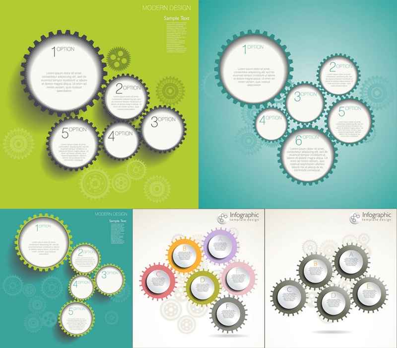 5 circular gear information map vector material