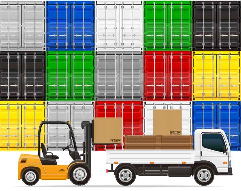 Color containers and transport vehicles vector