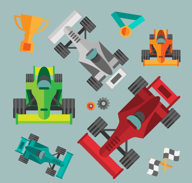 5 color F1 car design vector material
