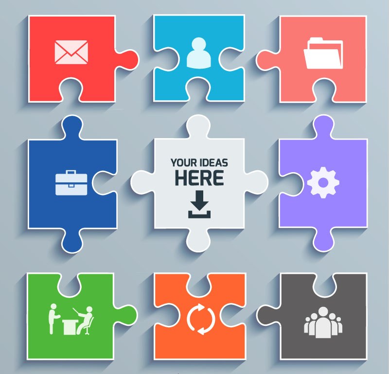 Color paper-cut puzzle pieces vector design material