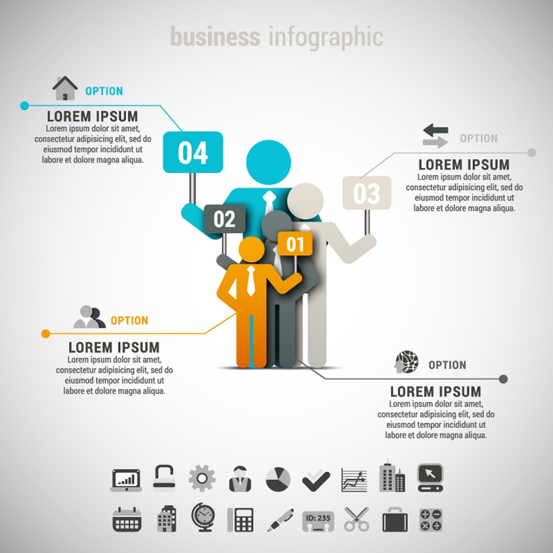 Colored paper people business information map