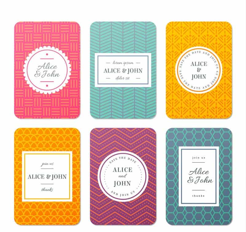 6 colored wedding invitation card design vector material