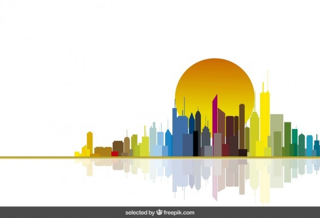 Colorful city skyline ad