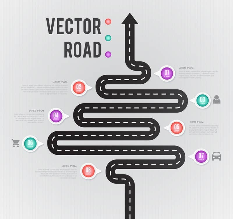 Curved arrow road map vector material business information advertising design