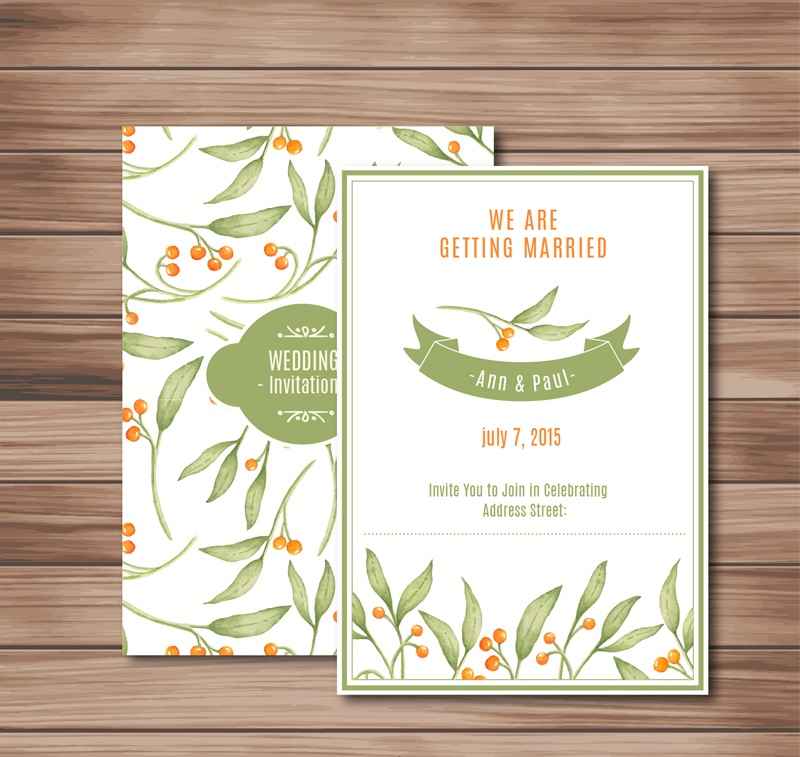 Drawing berry wedding invitation card design vector