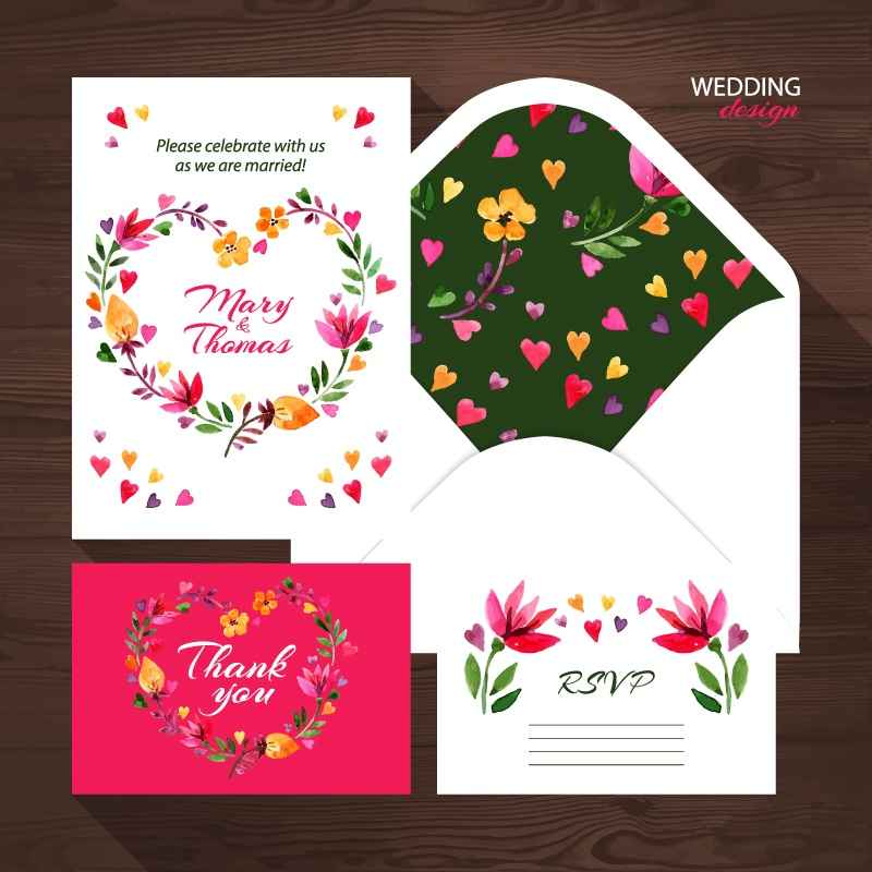 4 exquisite floral wedding card design vector