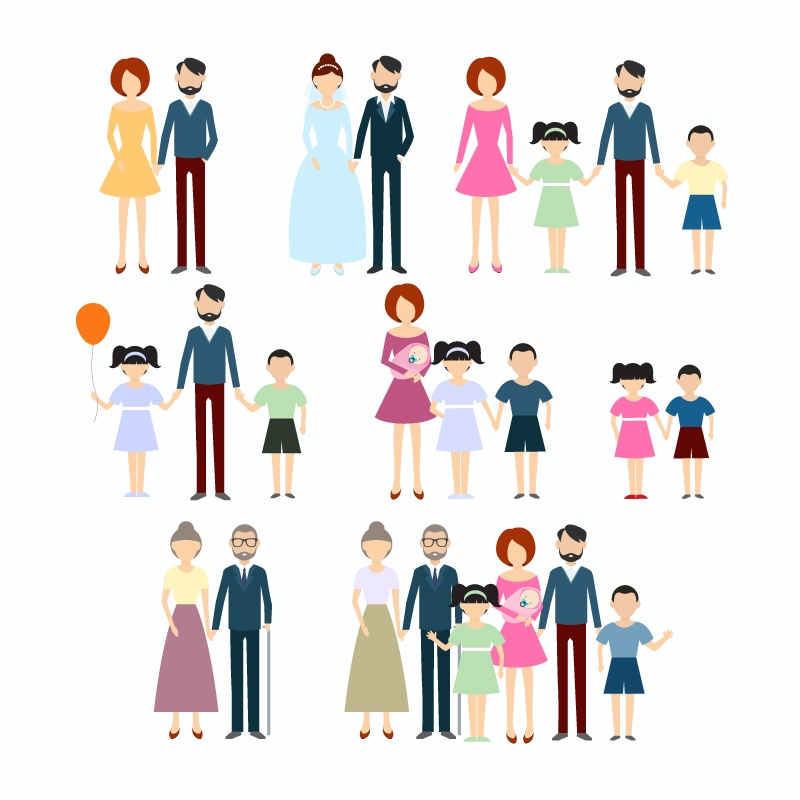 8 Family icon vector material characters