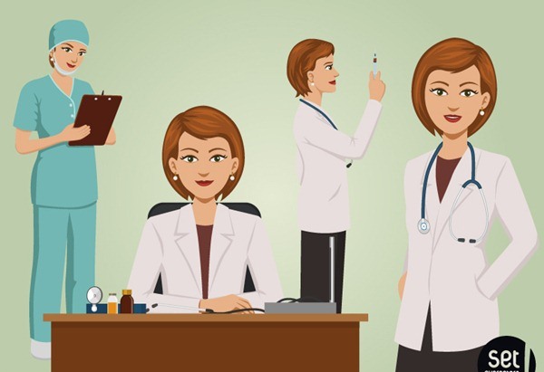 4 female doctor cartoon design vector graphics