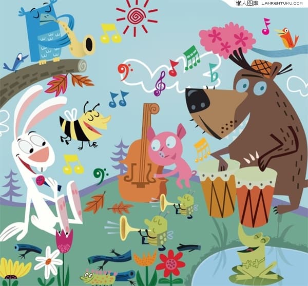 Forest concert cute cartoon animals vector material