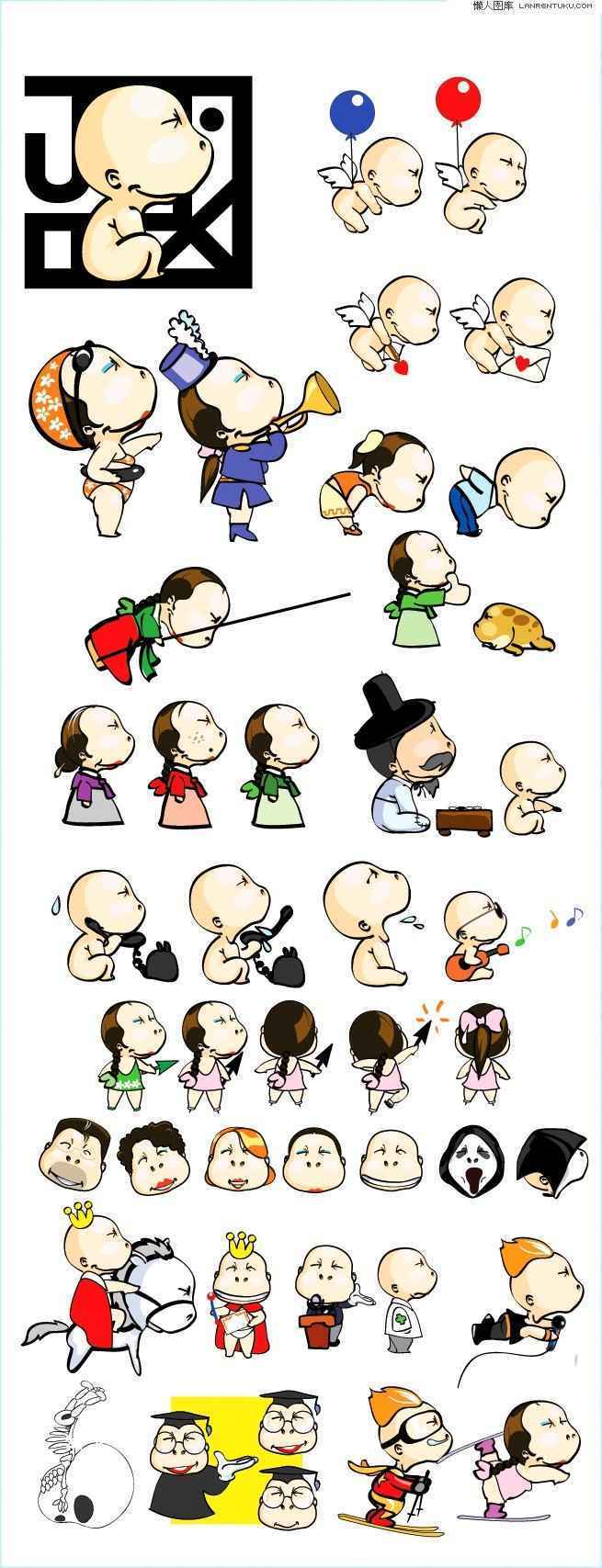 Funny cartoon dolls vector material