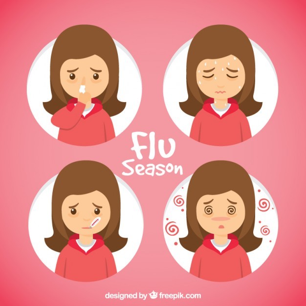 Hand drawn girl with flu symptoms