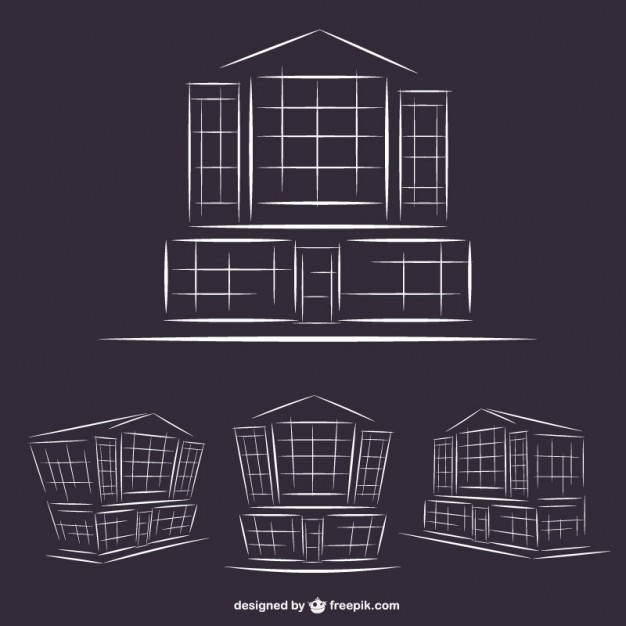 Hotel buildings line art graphics